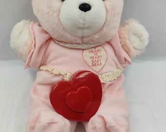 Vintage 1986 Chosun Heart to Heart Pink Plush Baby Bear Beating Heart Works