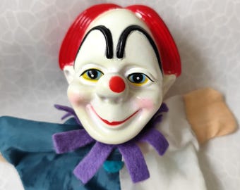 Vintage CLOWN Funny Face Hand Puppet Doll Vinyl Rubber big smile cheeks