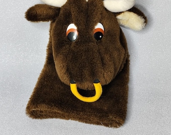 Dakin Bull Hand Puppet Plush Nose Ring Fun Stuffed Animal Toy Silly Vintage 1982