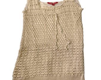 JJ Basics M Y2K Shirt Women's Ivory Boho Crochet Embroidery Beach Top Sleeveless
