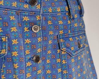 Vigoss Blue Floral Button Down Jean Short Skirt Womens Size W 28 Vintage M518 y2k 90s