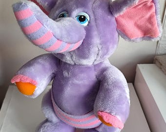 Vintage 1984 Hasbro Softies Wuzzles Eleroo Plush Purple Kangaroo Stuffed Animal Toy Retro 80s Collectible