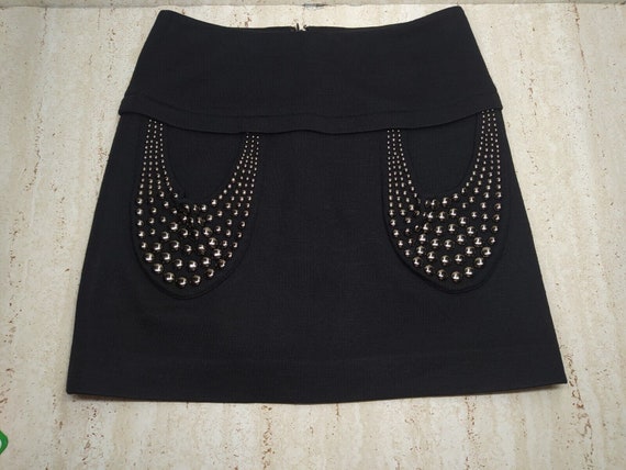 Vintage Pollini Italy wool Black Metal Studs skirt Women’s Size 36 Y2K