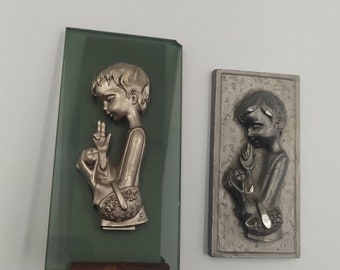 Vintage pewter figure. Peltro cesellato a mano, praying child,altar boy Italy 2