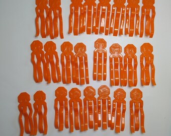 Vintage Crafts Orange Plastic Clothes Pins / Pegs / Clips With Animals Decor 24