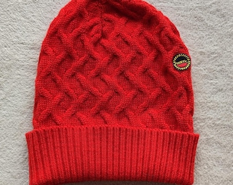 Busnel Pure New Wool Red Beanie hat Made in France Ladies One Size
