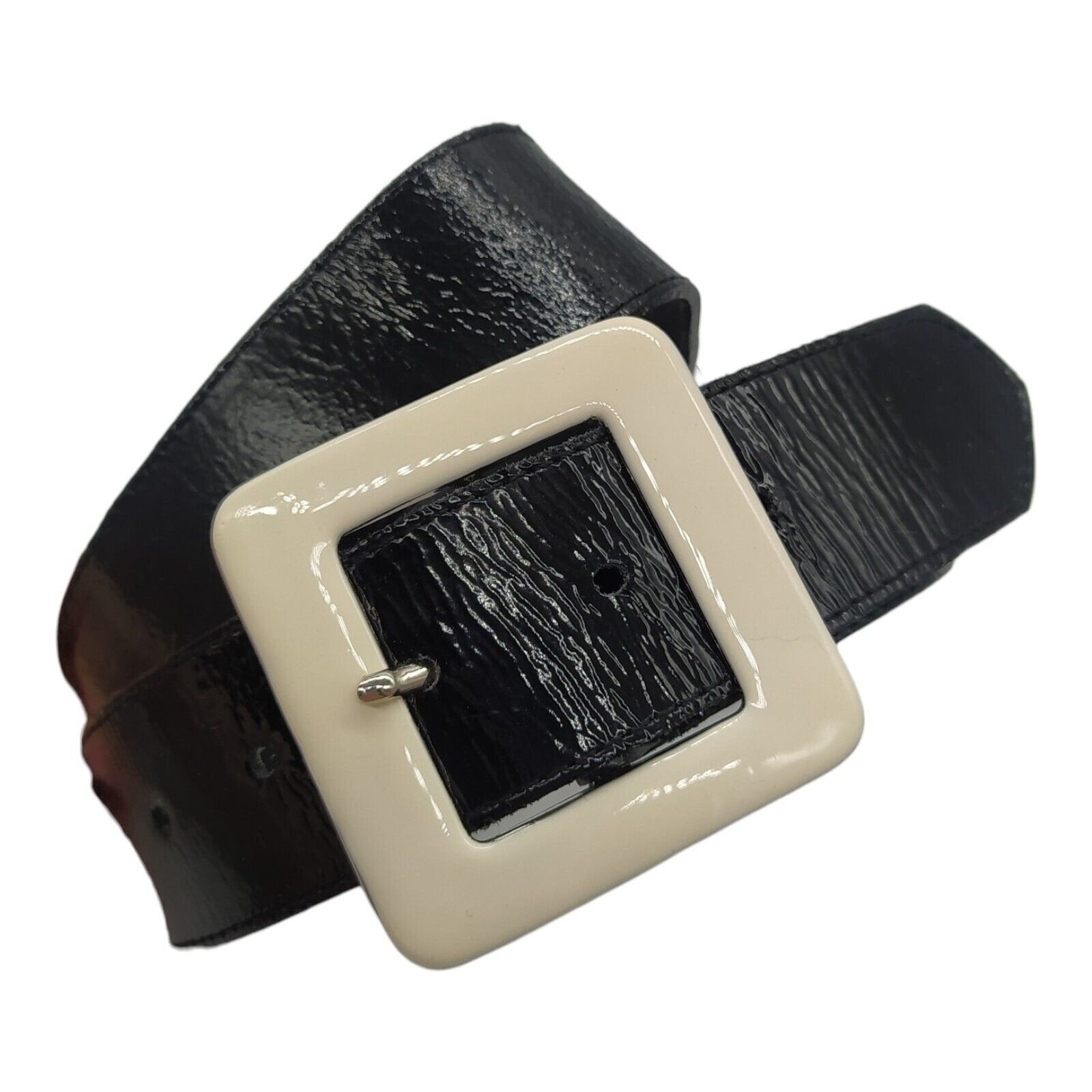 Cuir De Vachette Belt, Black Patent Shine White Enamel  display picture 3