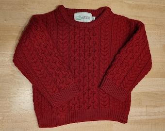 Original Aran Co. Red Merino Wool Cable-Knit Fisherman Sweater 5/6 Years Kids