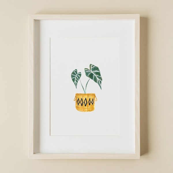 Watercolor Plant Basket Art Print | Houseplant Botanical Wall Decor | Boho Art | Home Decor Gift | Living Room Wall Art | Instant Download