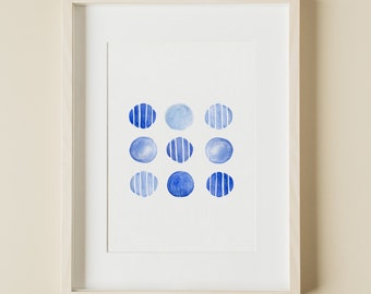 Abstract Watercolor Modern Blue Circles Art Print | Geometric Wall Art | Minimalist Art Print | Instant Digital Download