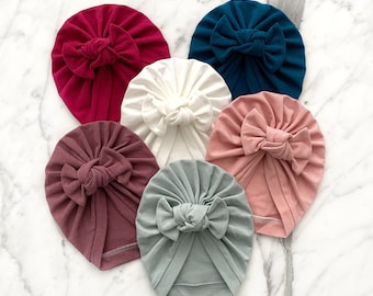 Baby Turban hat with a bow, organic cotton hat for girls, newborn hospital hat, Baby shower gift, Toddler Beanie, organic baby clothes