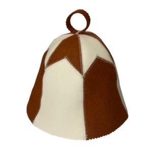 Wool Felt Sauna Hat: White and Rust Banya Cap