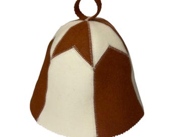 Wool Felt Sauna Hat: White and Rust Banya Cap