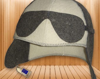 Aviator Sheep Wool Sauna Hat – 100% Natural Felt Banya Cap, Handmade Finnish Steam Room & Heat Protection, Unisex Spa Gift for Him and Her