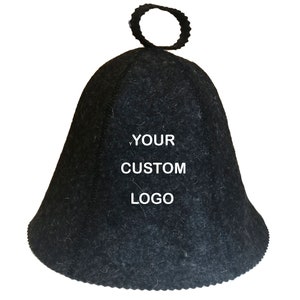 Gorro de sauna de lana oscuro con logotipo personalizado