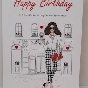 Carte d'anniversaire de dame élégante personnalisée faite main