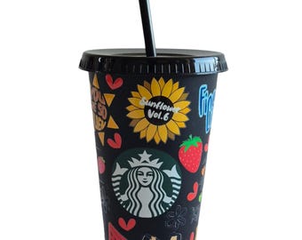 Gobelet froid Starbucks noir personnalisé de 24 oz sur le thème Harry Styles/Peut être personnalisé avec un nom