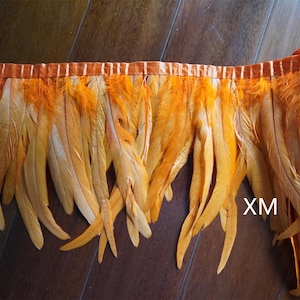 2 meters orange 9-11 inches wide rooster tail feather Trims fringe Needlework Accessories dress feather Accessories Holiday Decorations