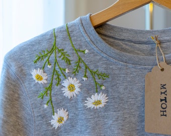 Mytoh Personalisiertes Sweatshirt, handbestickt. Blumen-Sweatshirt. Gänseblümchen-Sweatshirt