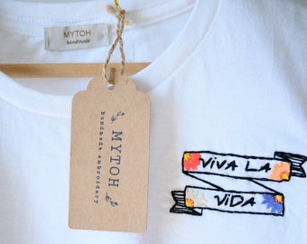 Mytoh Personalisiertes T-Shirt, handbestickt, 100 % Baumwolle. Frida Kahlo-T-Shirt-Vorlage. Frida-T-Shirt
