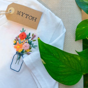 Hand-embroidered t-shirt/ Customized T-Shirt / Made in Italy / Flower's T-shirt / Embroidered tshirt