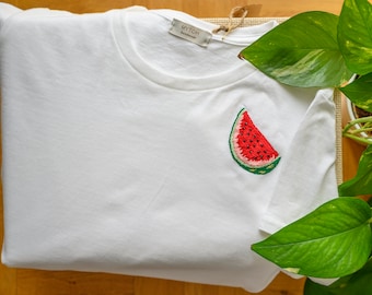Hand-embroidered t-shirt/ Customized T-Shirt / Made in Italy / Watermelon's shirt / Embroidered tshirt