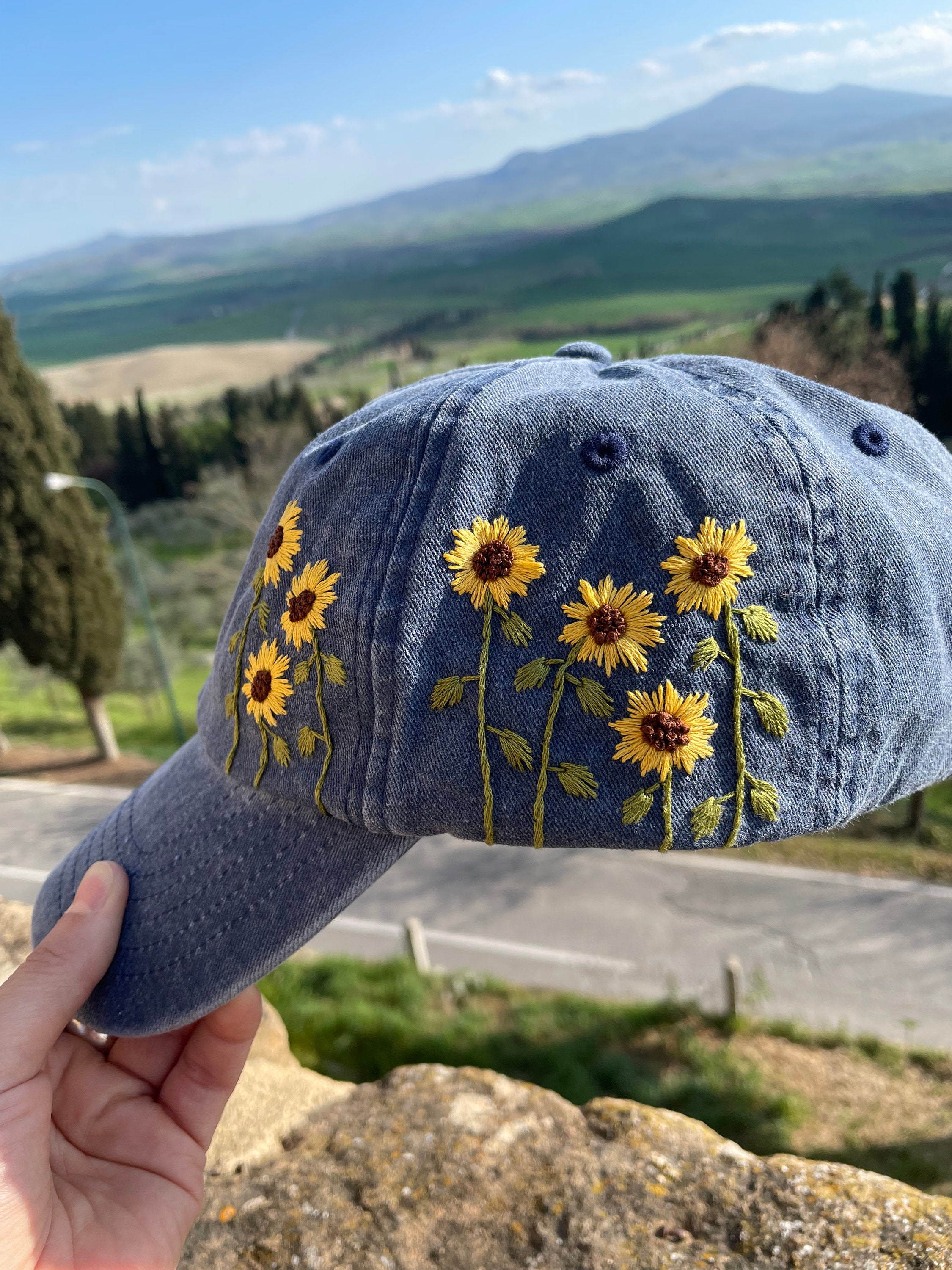 Hand painted denim floral ball cap boho botanical trucker hat Bloom Wildflower Dad Hat – Alpinecho main image 4