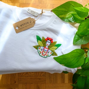 Frida Kahlo shirt / Hand-embroidered t-shirt/ Customized T-Shirt / Frida Kahlo /Embroidered tshirt image 1