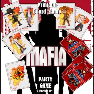 MAFIA board card party game (role-playing game, psychological game), Printable game, Template board game, JPG Cut Print Instant Download