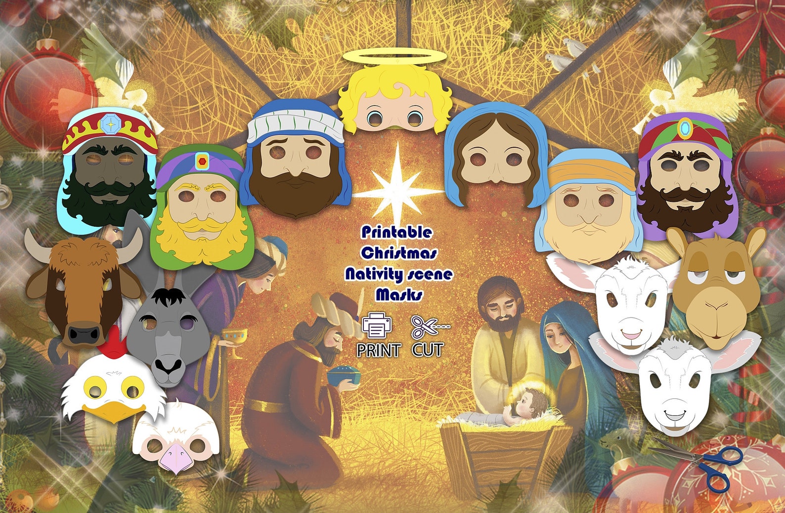 Nativity Scene Mask Template, Cutout Printable Mask, Pdf Cut Print