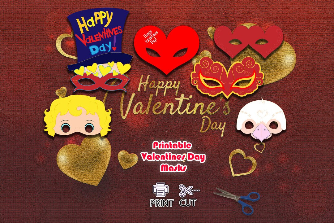 Valentines Day Mask Template, Cut-out Printable Mask, Pdf Cut Print ...