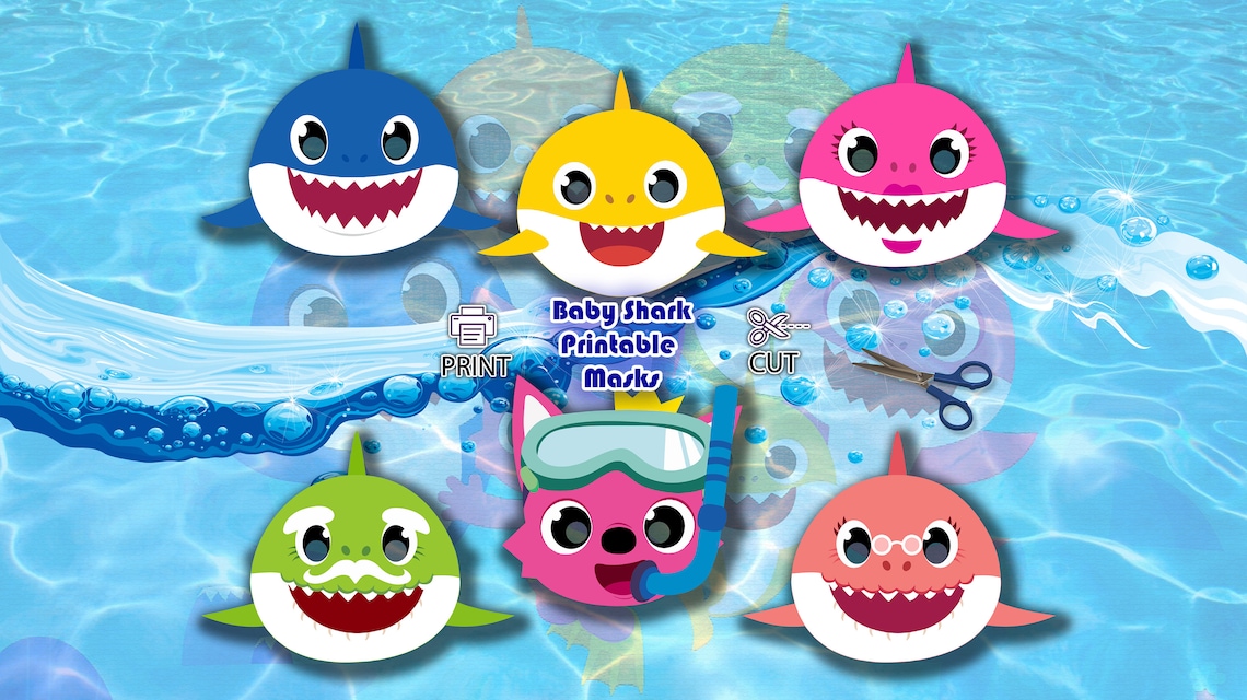 Baby Shark Printable Mask, Template, Cutout, Pdf Cut Print Printable Silhouette Masks, DIY