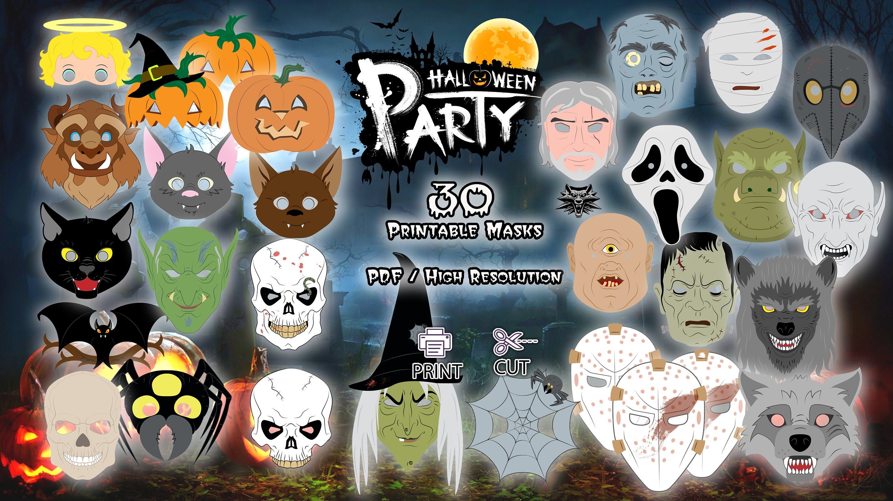 Halloween Printable Mask Template Cut-out Pdf Cut Print - Etsy
