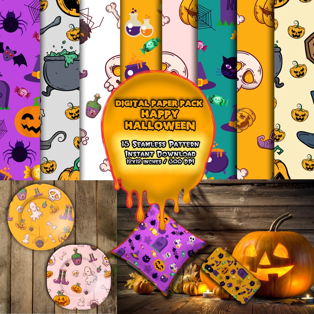 Halloween Day Digital Paper Pack, Halloween Seamless Patterns ...