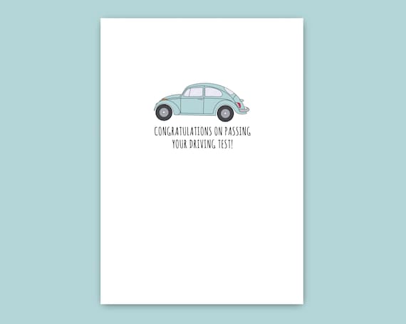 Führerschein Glückwunschkarte Handgezeichneter VW Käfer Blau