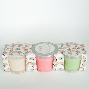 SET of 3//White, pink, light green playdough