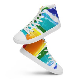Artworks Series Rainbow Women’s high top canvas shoes, sneakers, pride, white, black, multicolored