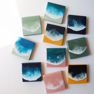 Mini colourful canvas ocean art, resin painting on wood, resin beach waves, ocean resin art, ocean waves canvas, colourful waves
