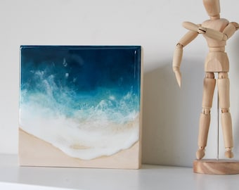 Meeresbild aus Holz, Meeresgemälde aus Harz, Meeresmöbel, Holzharz, Muttergeschenk, Meer auf Holz gemalt, Geschenk für ein neues Haus
