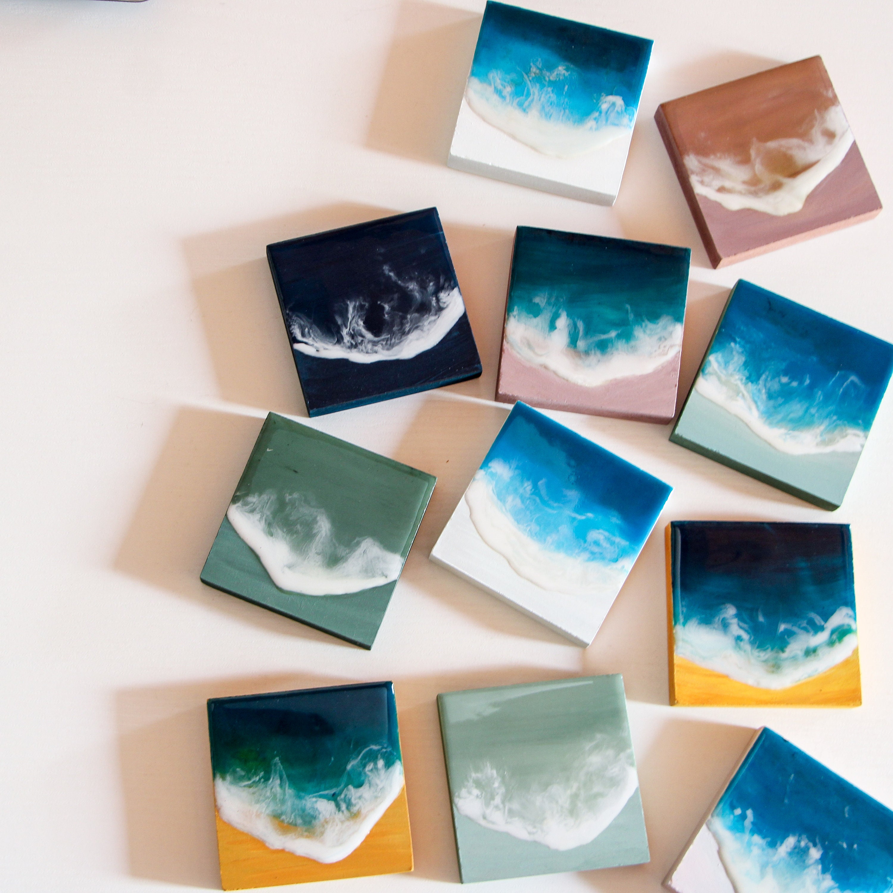 Mini Colourful Canvas Ocean Art, Resin Painting on Wood, Resin Beach ...