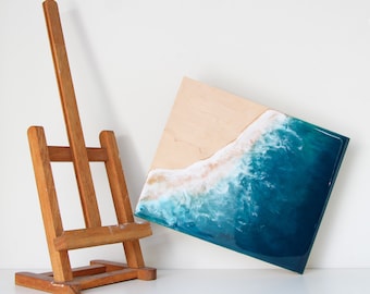 Ocean resin wall art, ocean waves on wood, resin painting canvas, original sea painting, ocean painting art, wood resin home decor