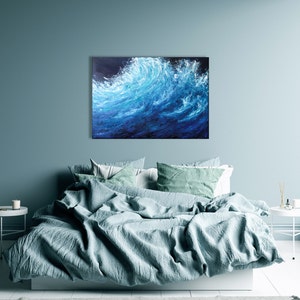 Abstract ocean painting, waves oil painting, blue ocean wall painting, modern art canvas, large painting original, oil on canvas