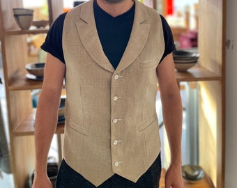 vest waistcoat Scudetto Vest No 11 SABBIA linen WEDDING OUTFIT handmade