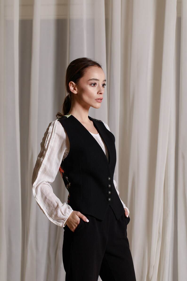vest waistcoat Scudetto Women's Vest No 1 Papavero Donna black wool floral handmade image 4