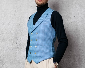 vest waistcoat Scudetto Vest No 7 MARINA blue flax wool viscose WEDDING OUTFIT handmade