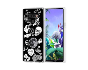 TPU Phone Case Cover for LG K51,Wave With Moon Circle White Japanese Print,Design in USA