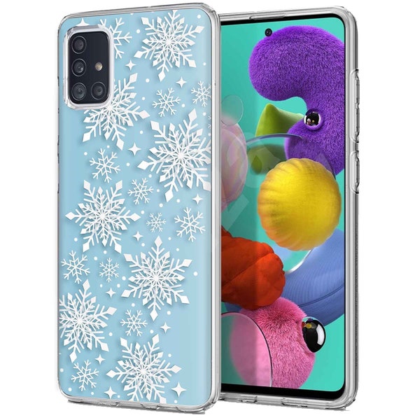 TPU Phone Case Samsung Galaxy A51 5G SM-A516, Fly Snowflake Blue Print, Light Weight,Flexible,Soft Touch Cover,Anti-Scratch,USA Design