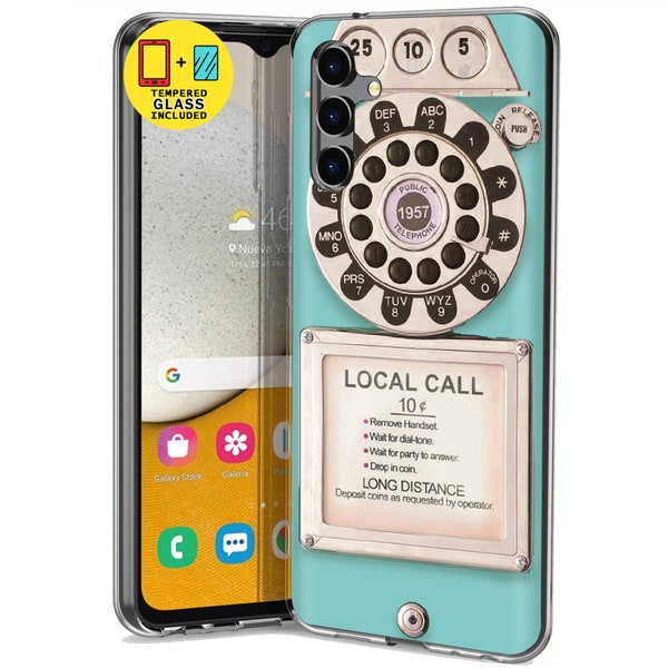 TalkingCase Slim Case for Samsung Galaxy A13, Glass Screen Protector Incl, Vintage Telephone Print, Light Weight,Flexible,Anti-Scratch,USA