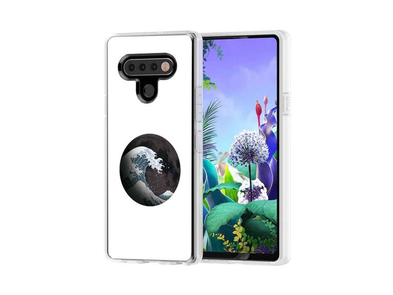 TPU Phone Case Cover for LG K51,Wave With Moon Circle White Japanese Print,Design in USA