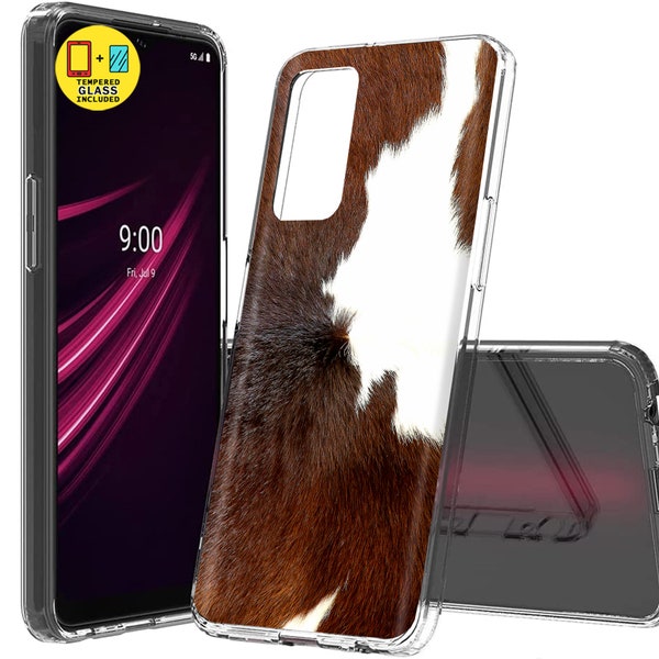 TalkingCase Slim Case for TCL/T-Mobile REVVL V Plus 5G,Glass Protector Inc,Dairy Cow Fur Print,Light Weight,Flexible,Anti-Scratch,USA